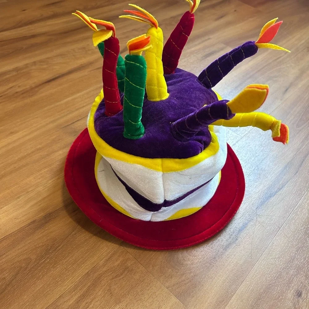 Funny Birthday Cake Hat‎ Adult Party Costume Colorful Candles Adjustable Fun